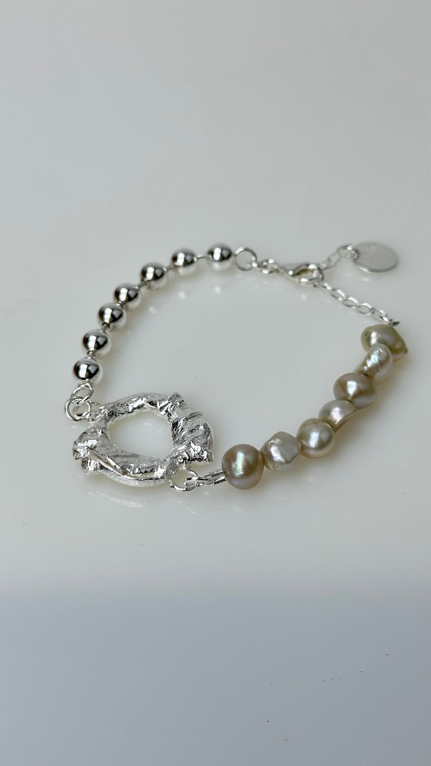 Coral Pearl Bracelet Silver