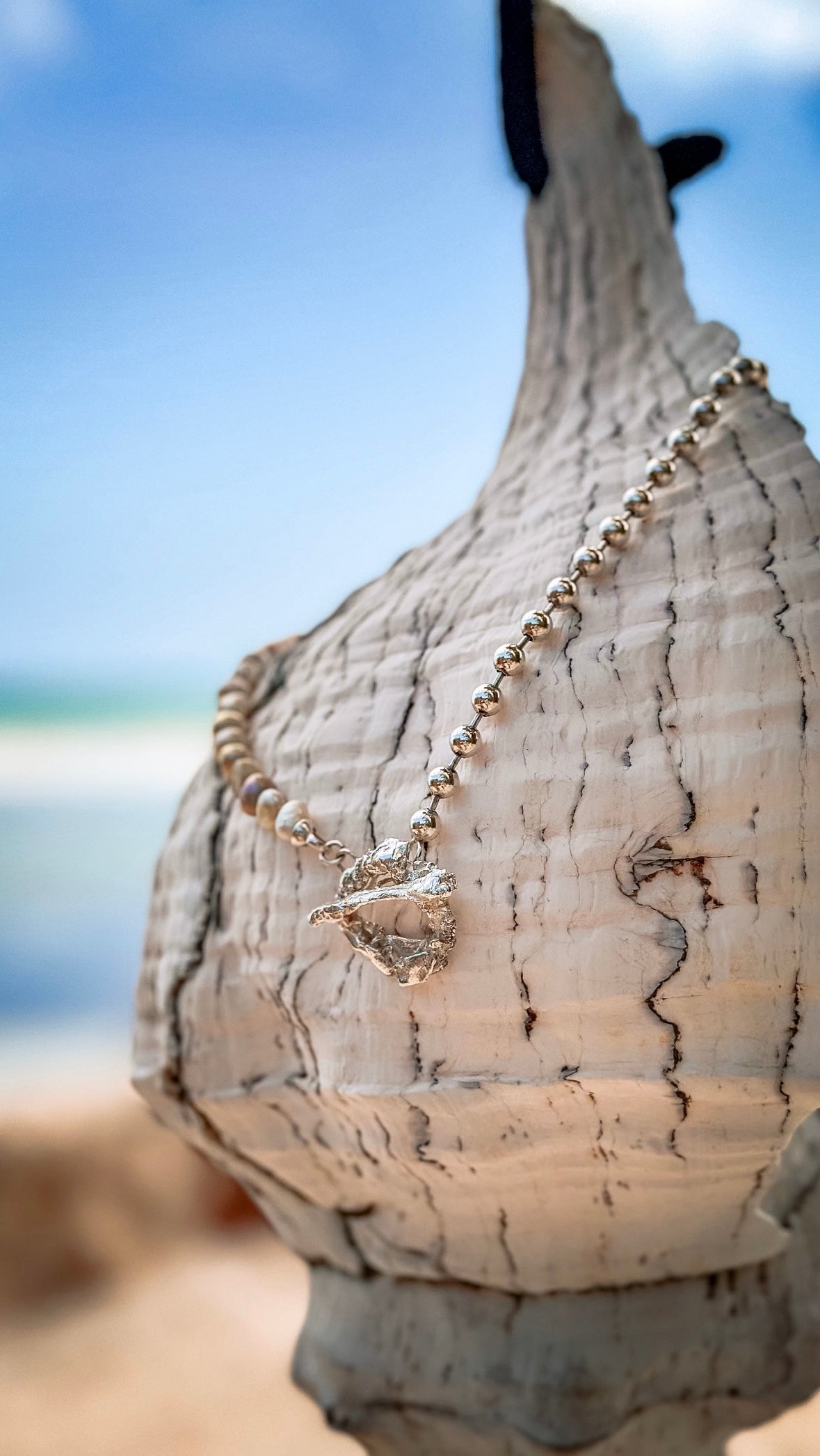 Coral Pearl Necklace Silver