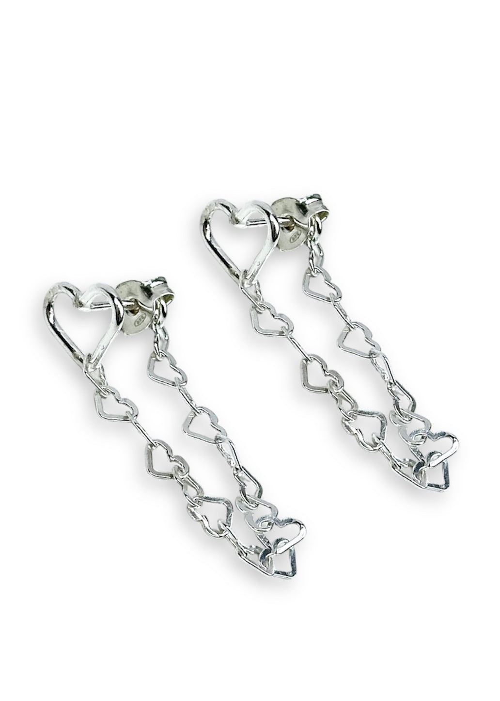 Heart Chain Studs Silver