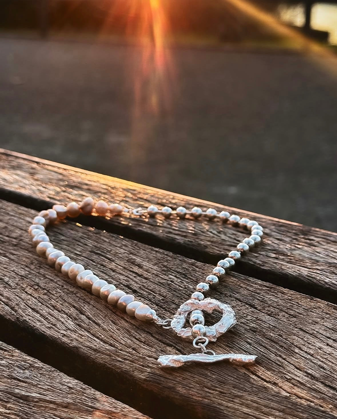 Coral Pearl Necklace Silver