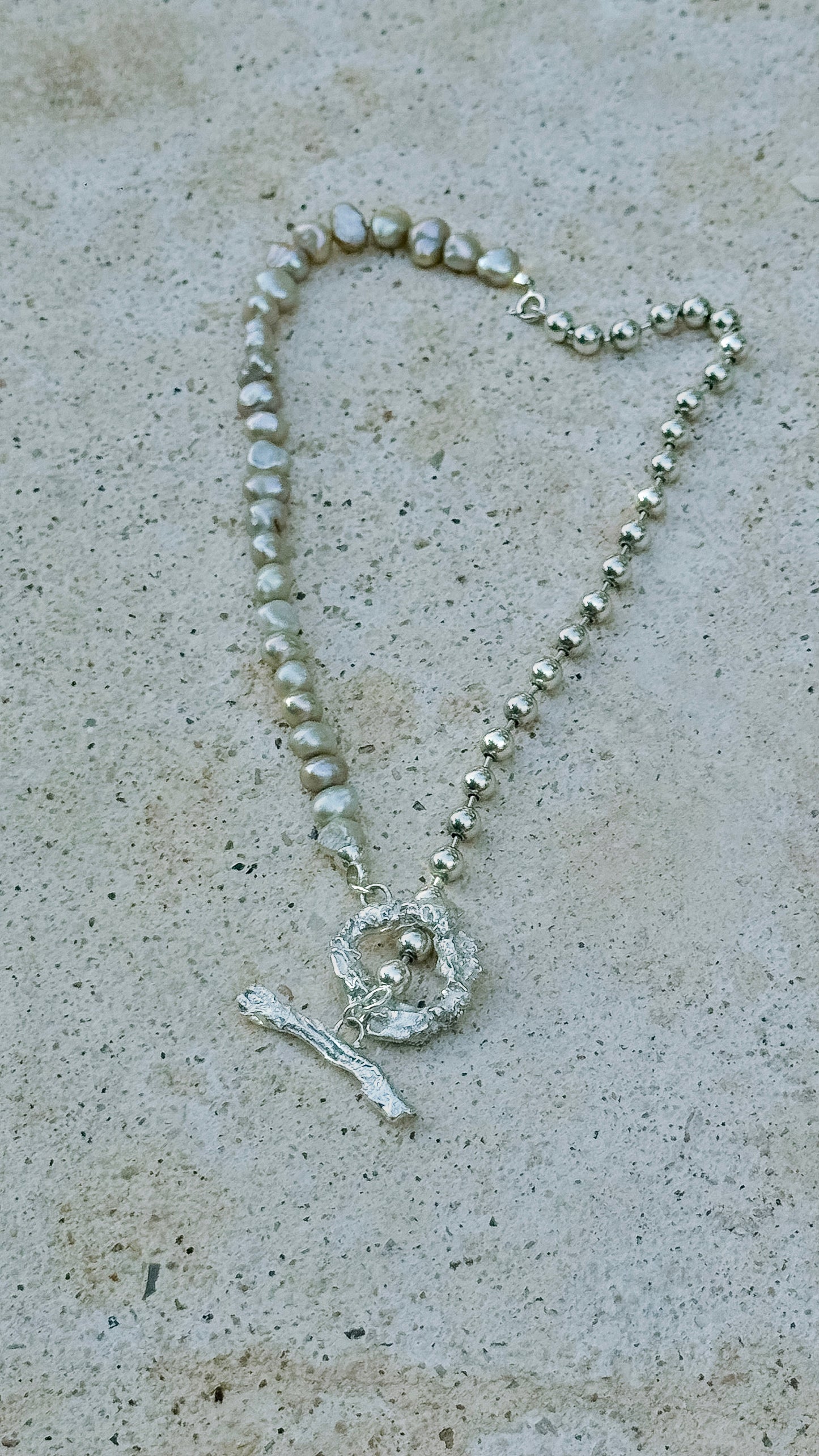 Coral Pearl Necklace Silver