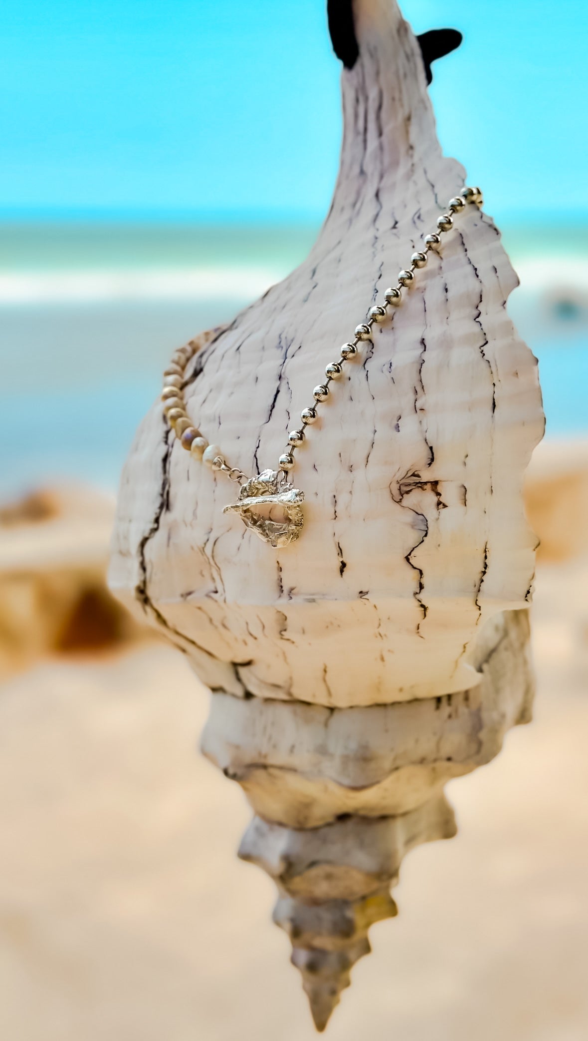Coral Pearl Necklace Silver