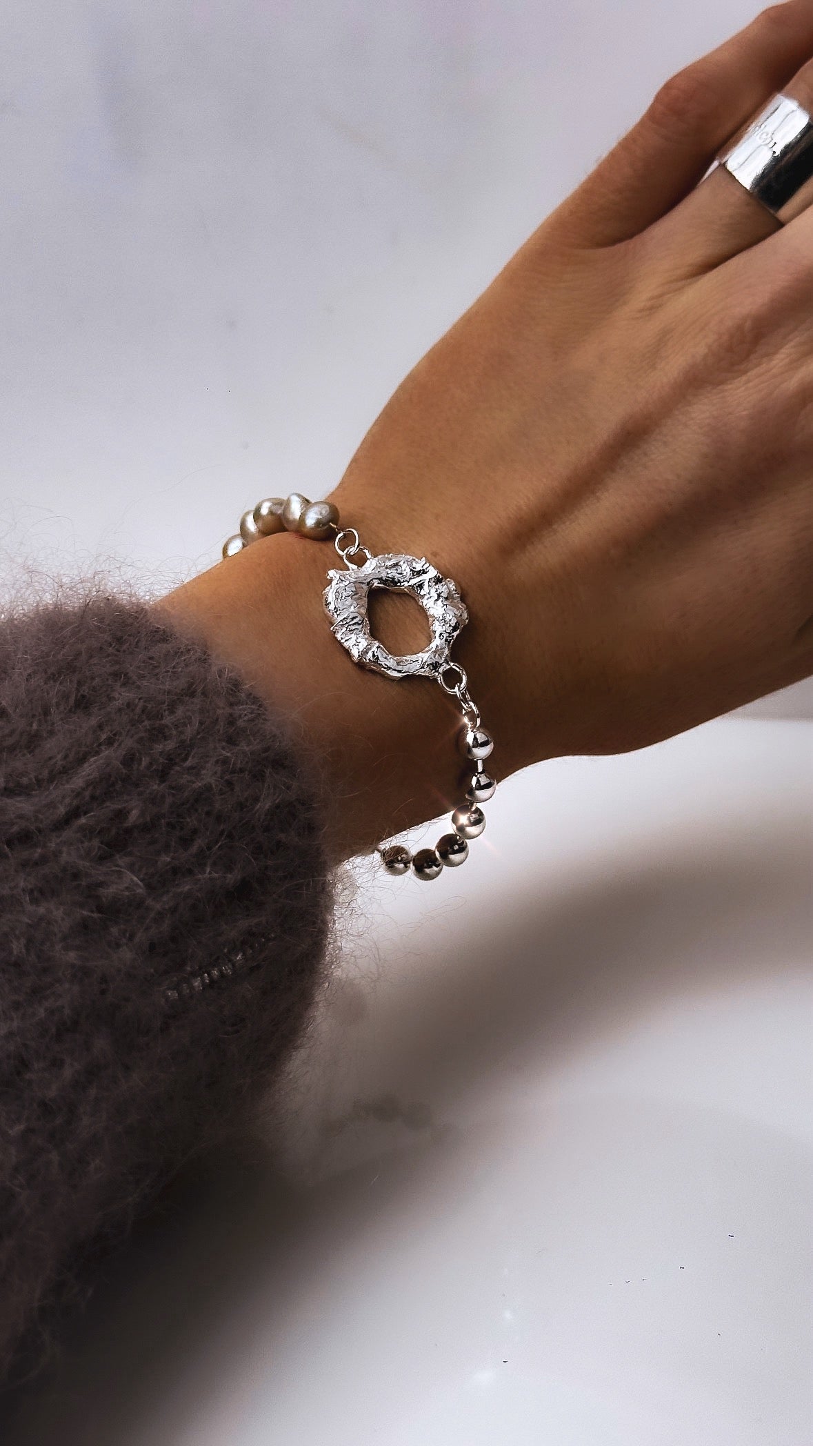 Coral Pearl Bracelet Silver