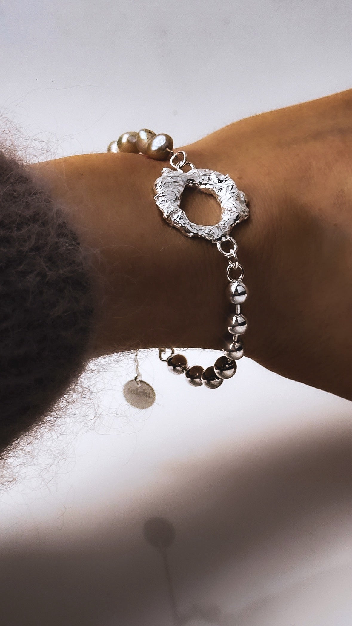 Coral Pearl Bracelet Silver