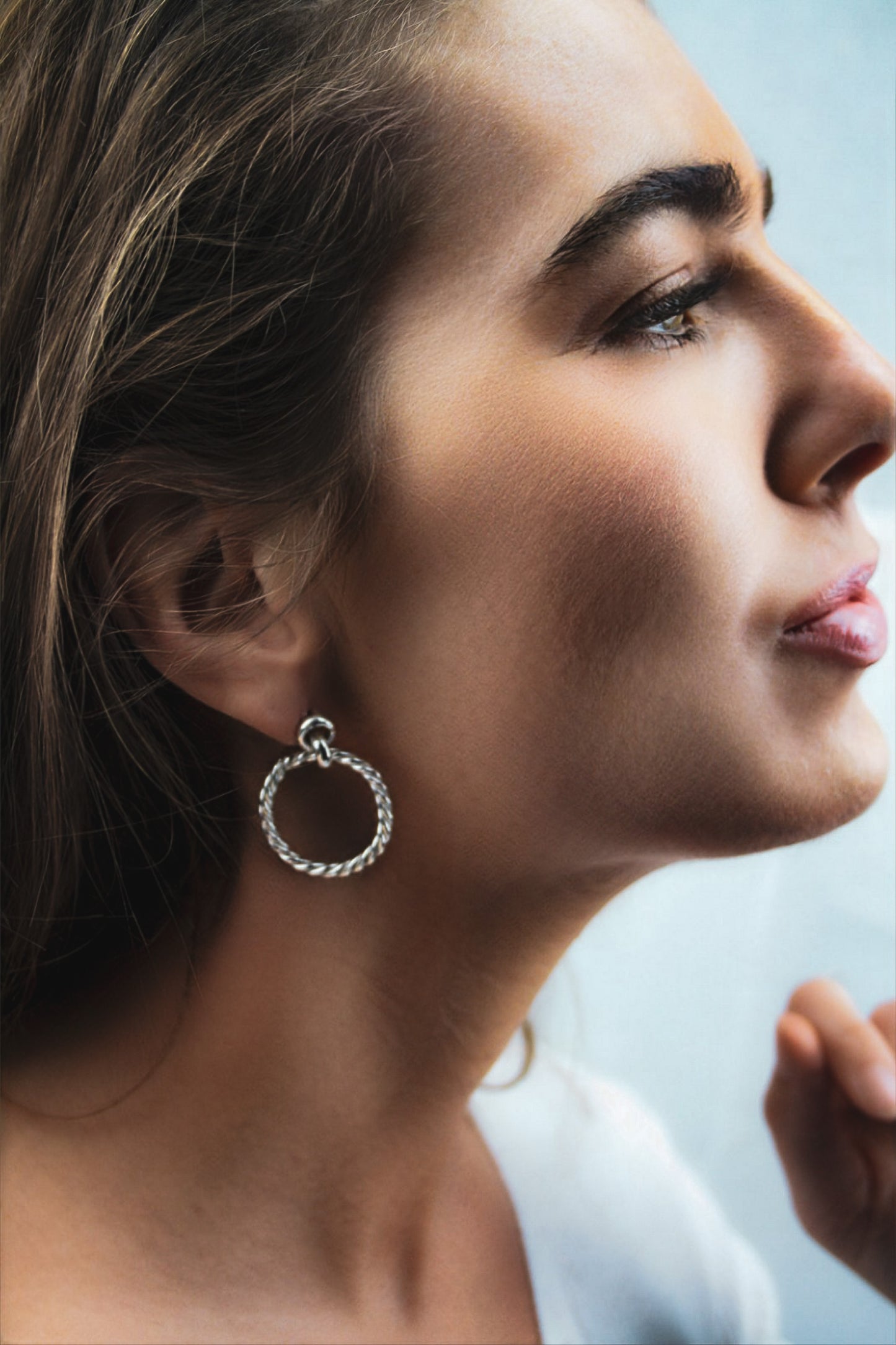 Rope Hoop Earrings Silver